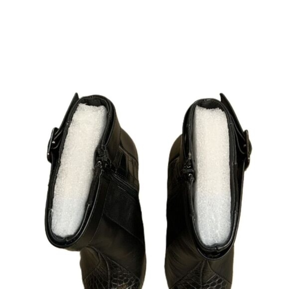 Tori Stiletto Boots Pointed Toe Glossy Croc Panel Zipper Black Women’s 7.5 NWT - Picture 6 of 14